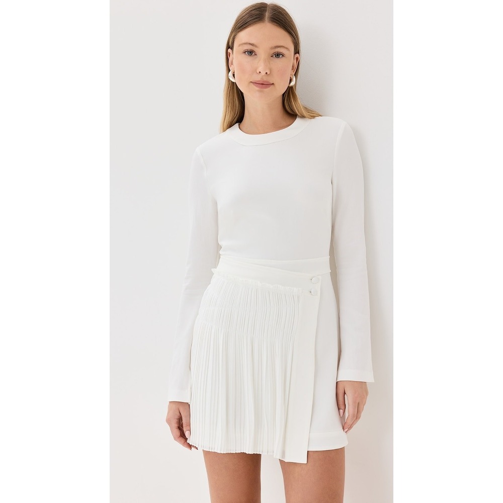 SIMKHAI Zabelle Ivory Pleated Long Sleeve Mini Dress Size 00